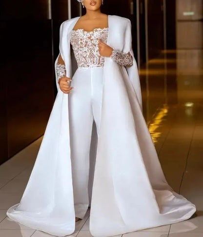 Lace/Satin Wedding Jumpsuit/Cape All Sizes/Colors