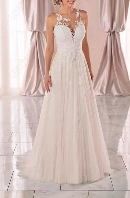 Sleeveless Lace Applique/Tulle Wedding Gown All Sizes/Colors