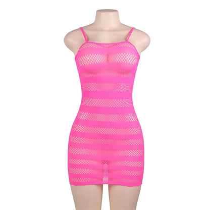 Striped Fishnet Body Stocking Dress