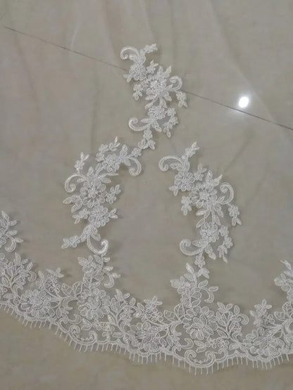 Floral Lace Edge Chapel Length Wedding Veil