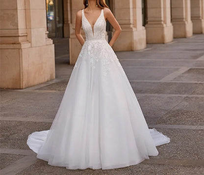 Applique Sleeveless Wedding Gown All Sizes/Colors