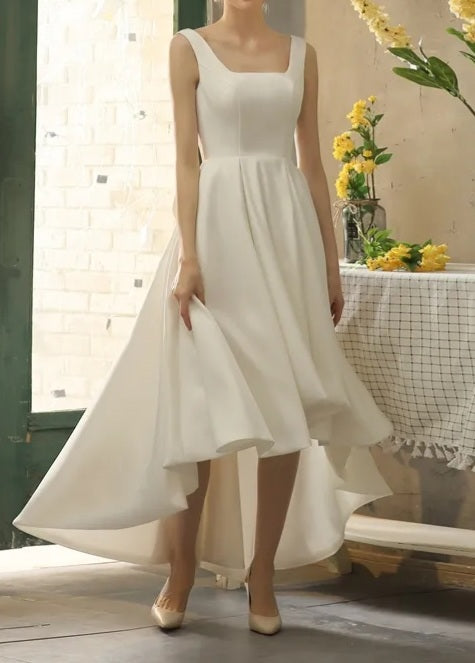 Bow Back Satin High Low Wedding Dress All Sizes/Colors