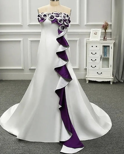 Floral Trim Satin Wedding Gown All Sizes/Colors