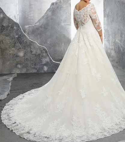 Elegant Lace Applique Wedding Gown All Sizes