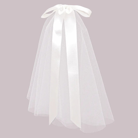 Bow Accent Tulle Flyaway Wedding Veil