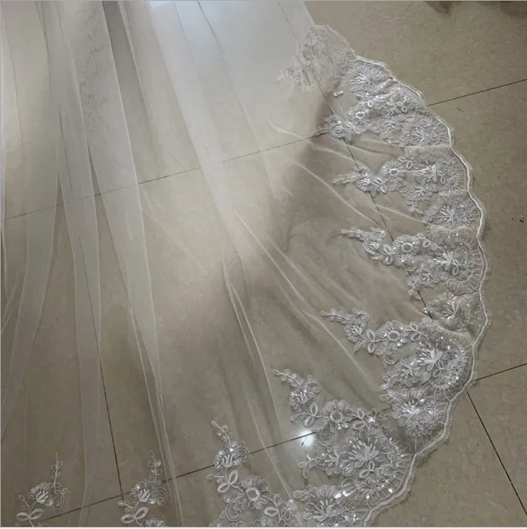 Sequined Lace Edge Wedding Veil Varying Lengths