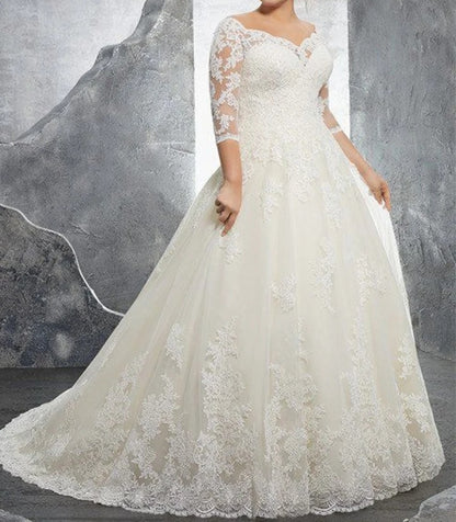 Elegant Lace Applique Wedding Gown All Sizes