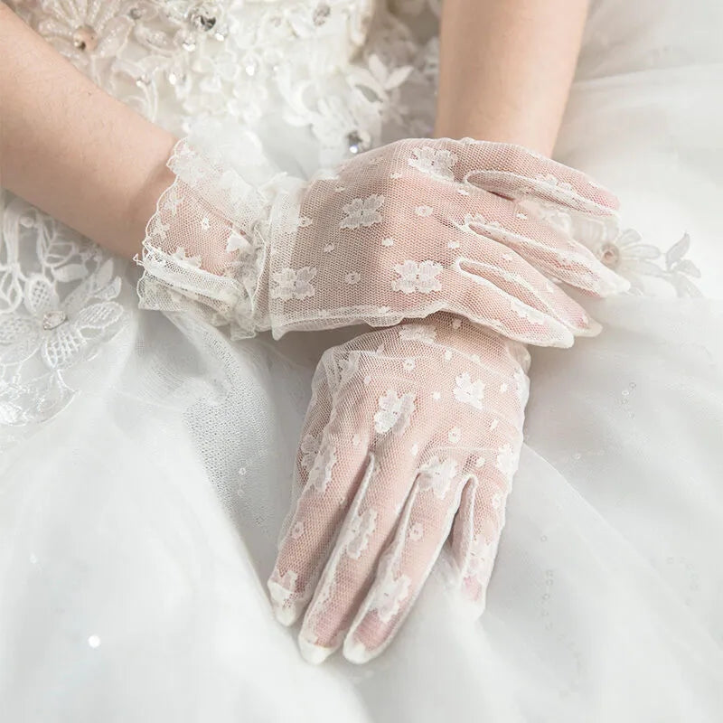 Floral Lace Wrist Wedding Gloves