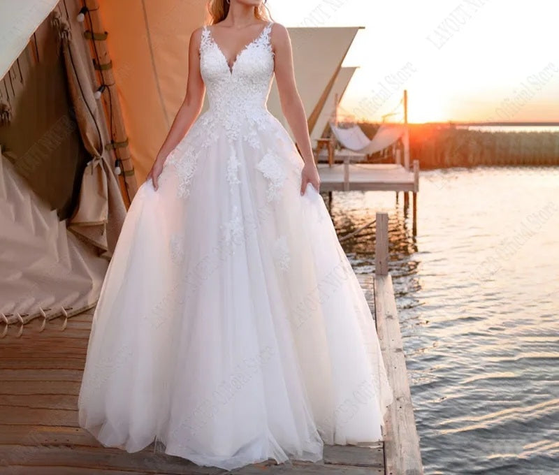 Arlene Sleeveless Tulle/Applique Wedding Gown All Sizes/Colors