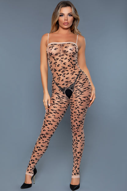 Queen Luscious Leopard Footless Body Stocking