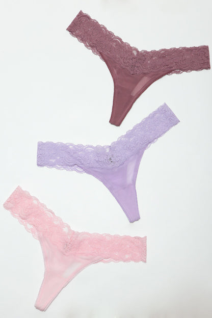 Mila Lace/Mesh Thong 3 Pack Panties