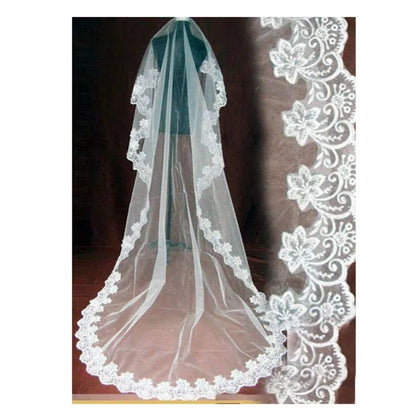 Floral Lace Edge Mantilla Wedding Veil Varying Lengths w/ Blusher