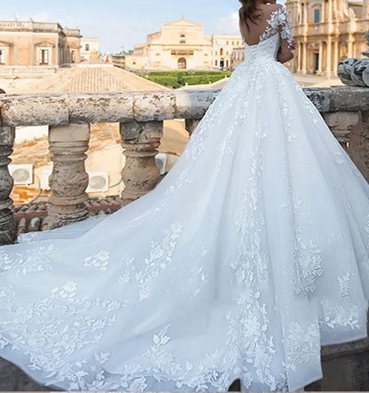 Premium Pearled Lace Applique Ball Wedding Gown All Sizes