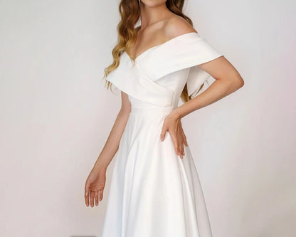 Simple Satin Off Shoulder A Line Wedding Gown All Sizes/Colors