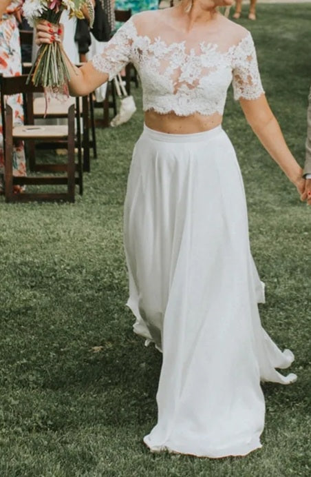 Custom Chiffon & Lace 2 Piece Wedding Dress Set All Sizes