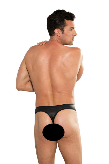 Faux Leather & Mesh Thong