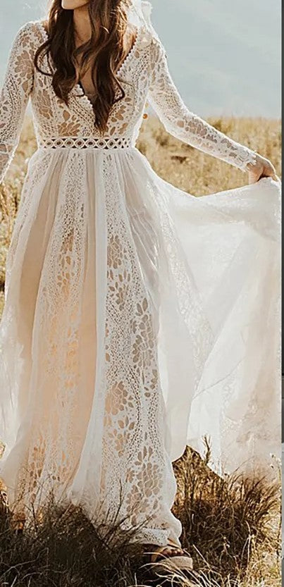 Custom Chiffon/Lace Boho A Line Wedding Gown All Sizes/Colors