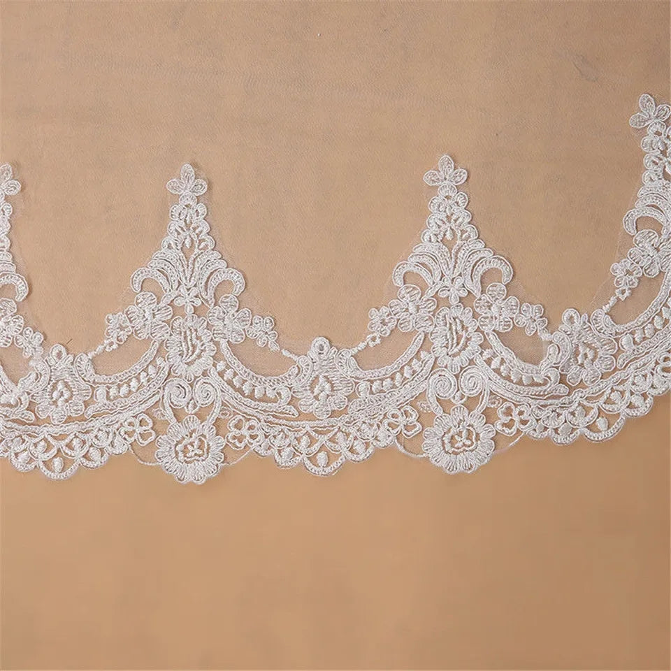 Vintage Chapel Length Lace Edge Tulle Wedding Veil