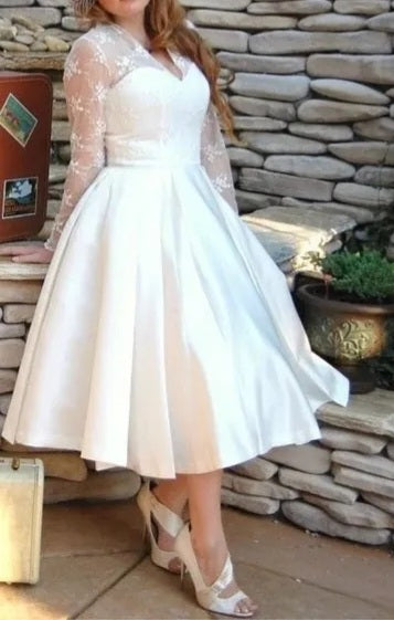 Vintage Satin Tea Length Wedding Dress All Sizes/Colors