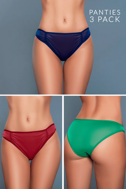 Kendra Ruched Mesh Brazilian 3 Pack Panties