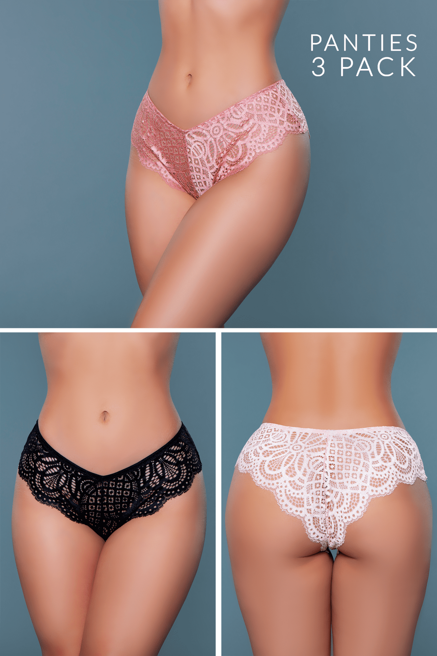 Aurora Scalloped Lace Cheeky 3 Pack Panties