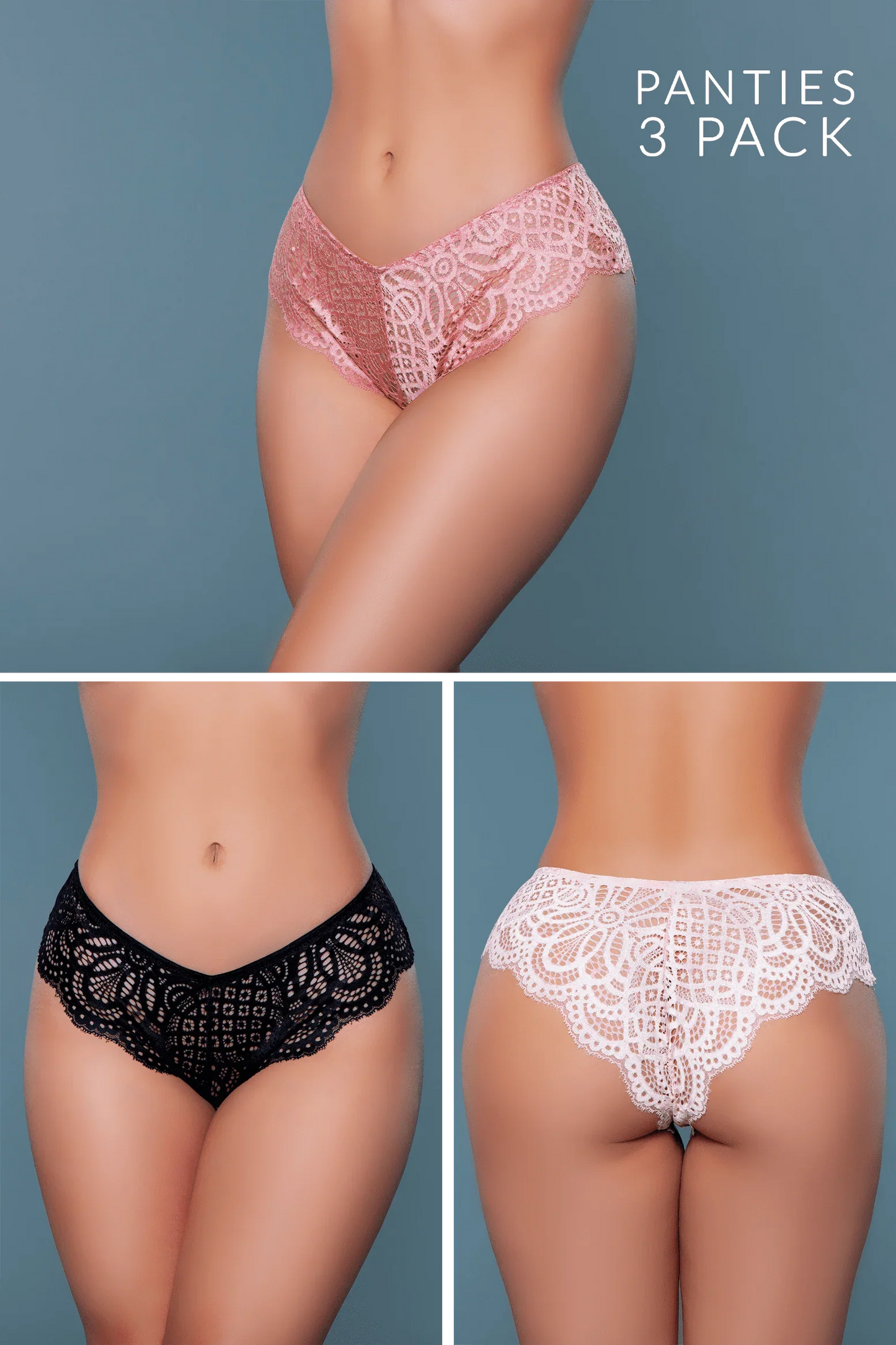 Aurora Scalloped Lace Cheeky 3 Pack Panties