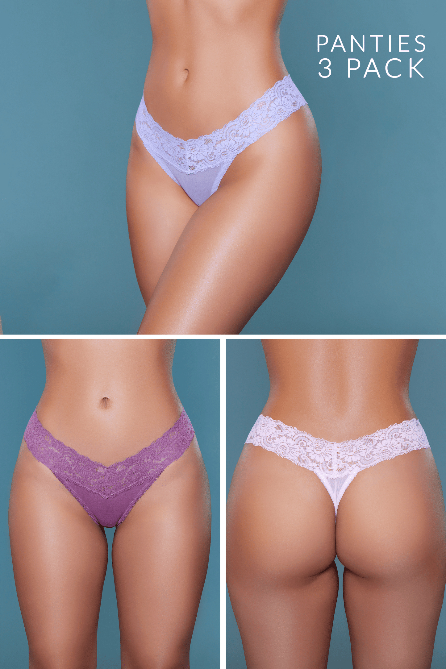 Mila Lace/Mesh Thong 3 Pack Panties