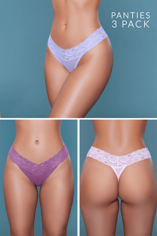 Mila Lace/Mesh Thong 3 Pack Panties