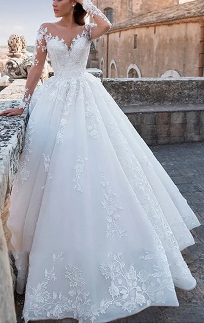 Premium Pearled Lace Applique Ball Wedding Gown All Sizes