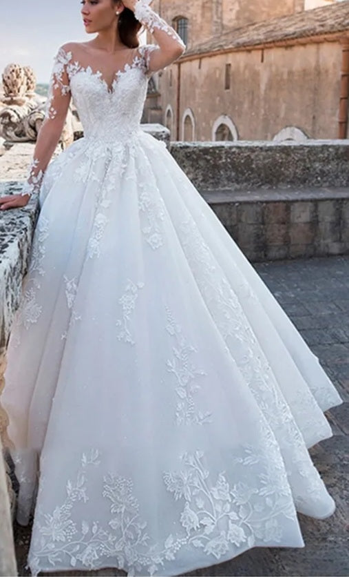 Premium Pearled Lace Applique Ball Wedding Gown All Sizes