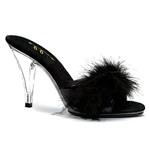 Sasha-405 4" Clear Marabou Glamour Slippers