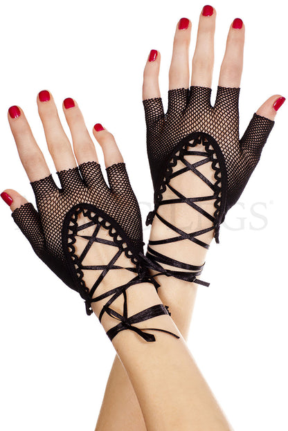 Lace-Up Fishnet Gloves