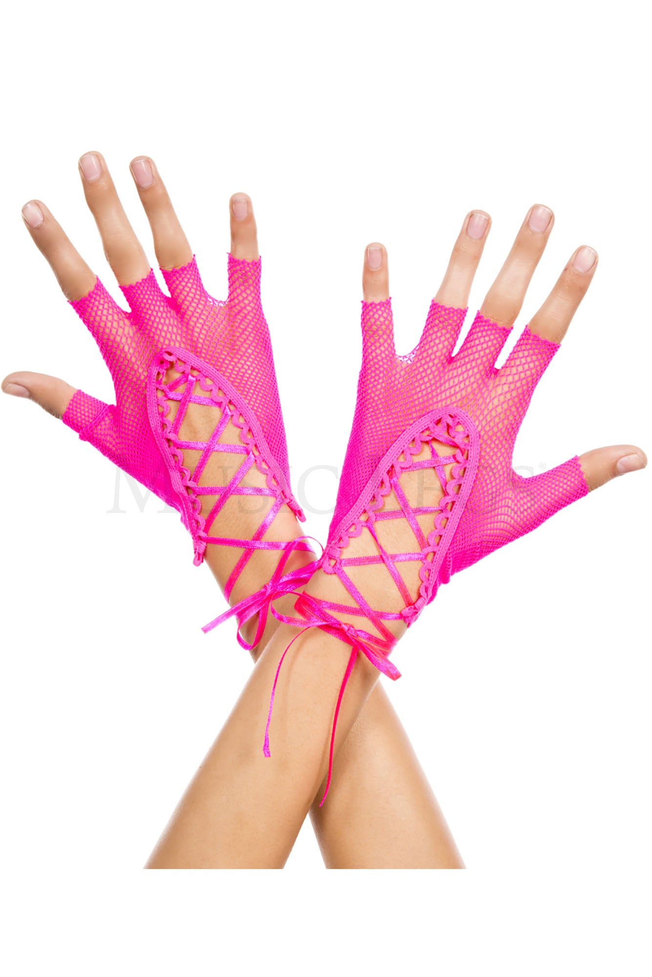 Lace-Up Fishnet Gloves