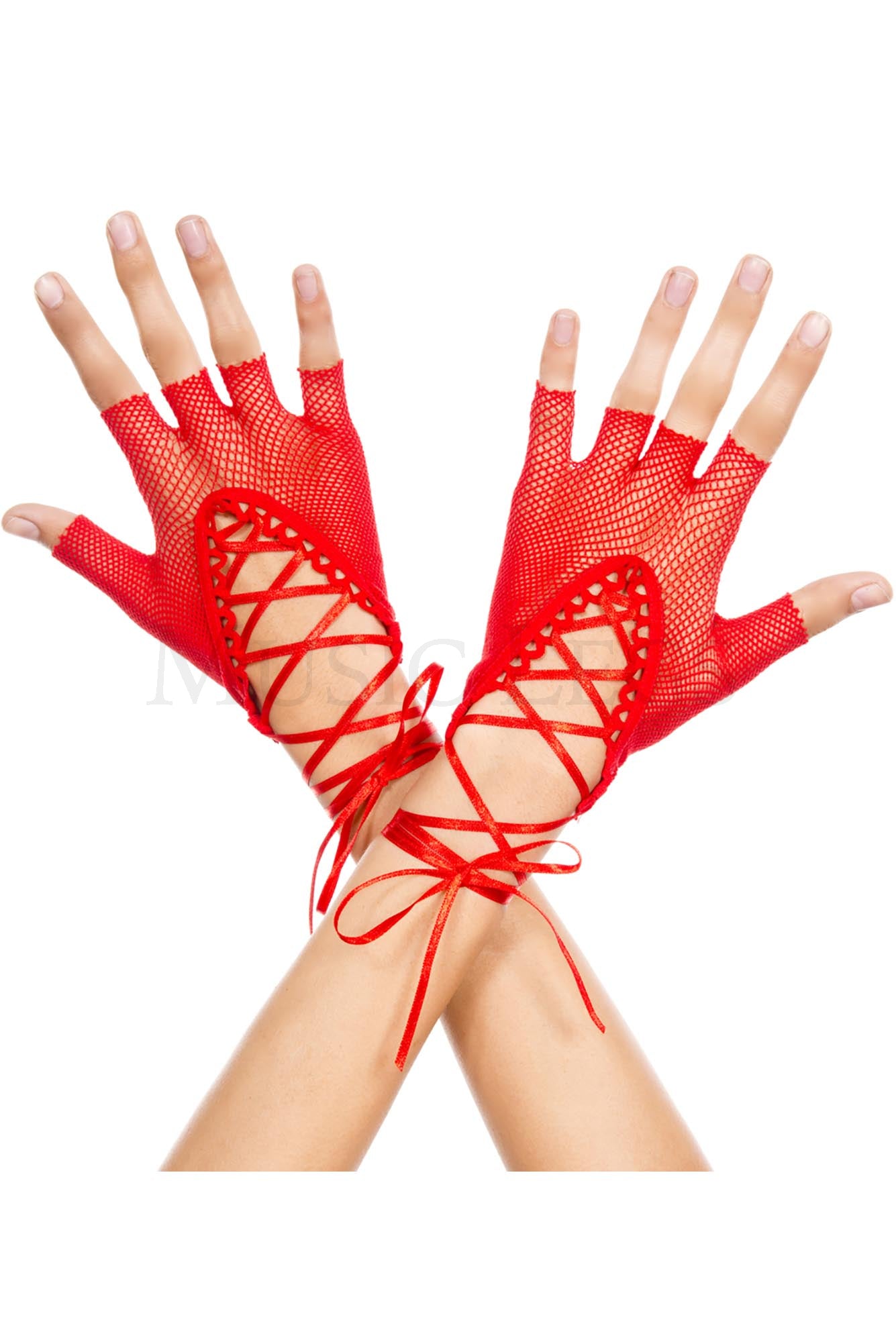 Lace-Up Fishnet Gloves