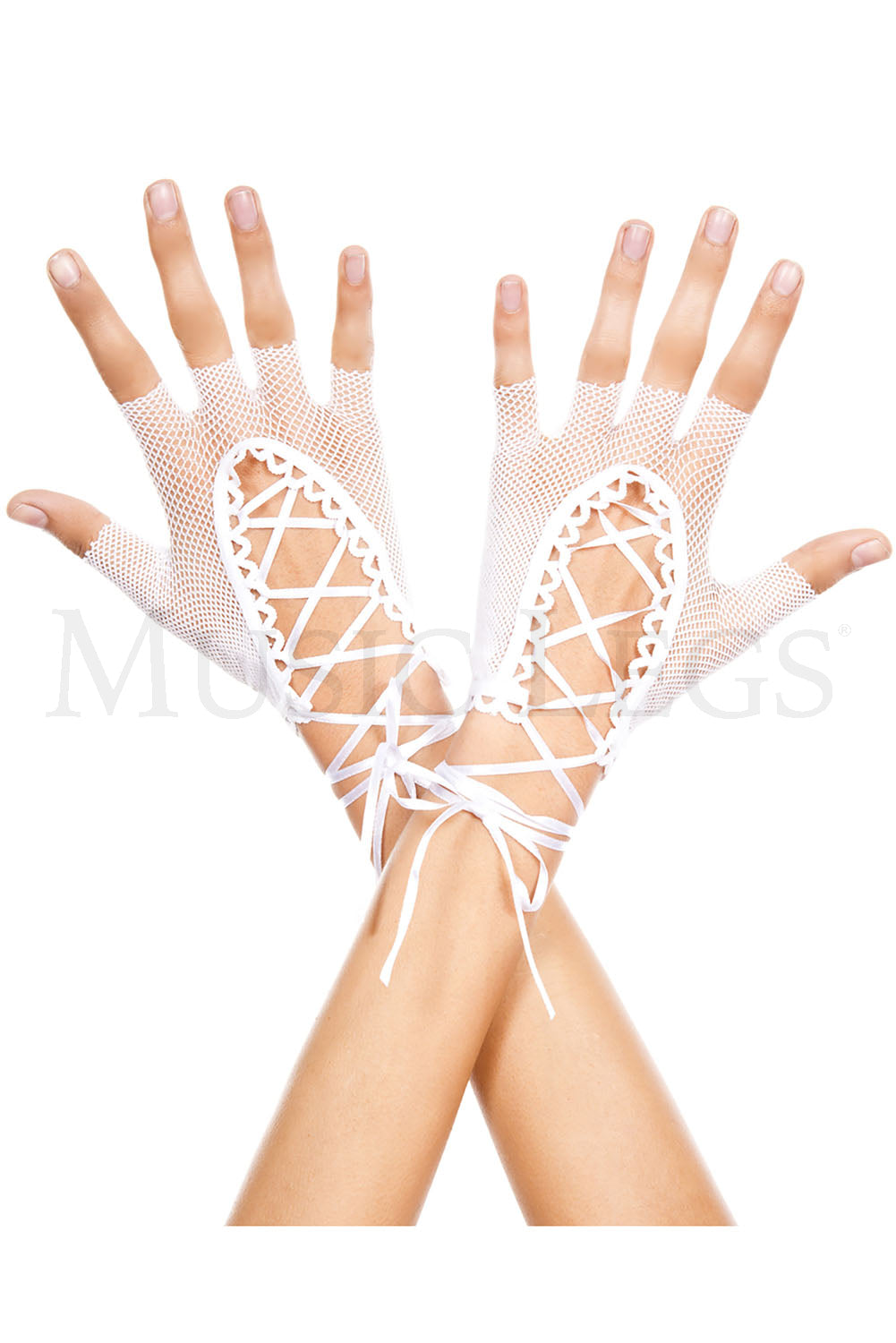 Lace-Up Fishnet Gloves