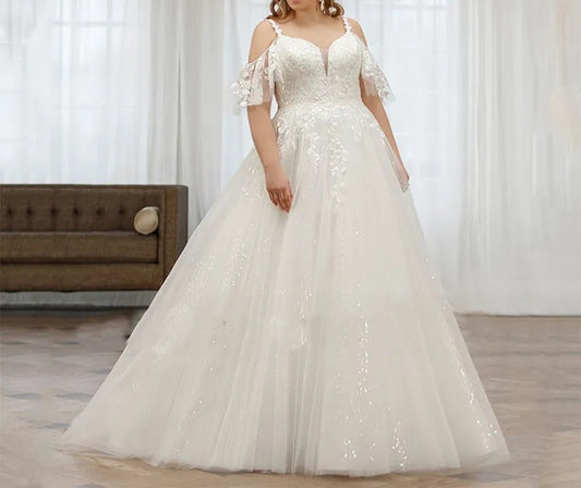 Lace Applique Tulle Flutter Wedding Gown All Sizes/Colors