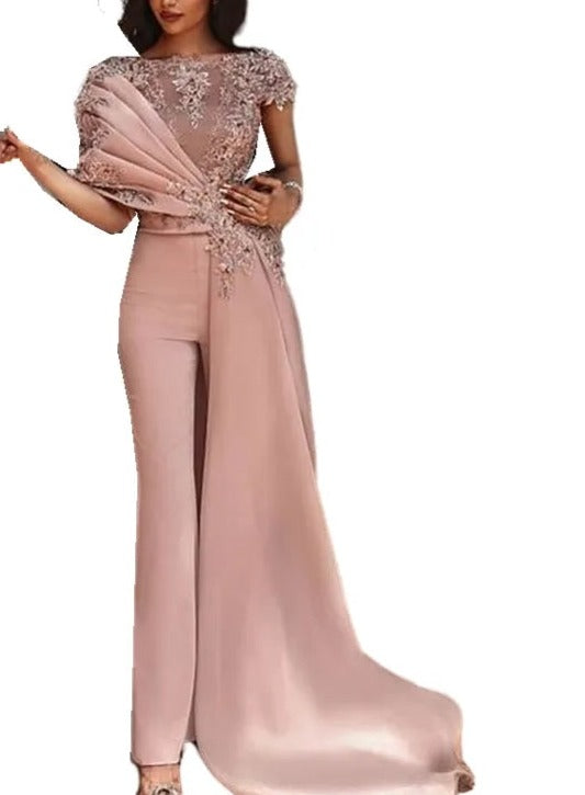 Floral Applique/Satin Wedding Jumpsuit All Sizes/Colors