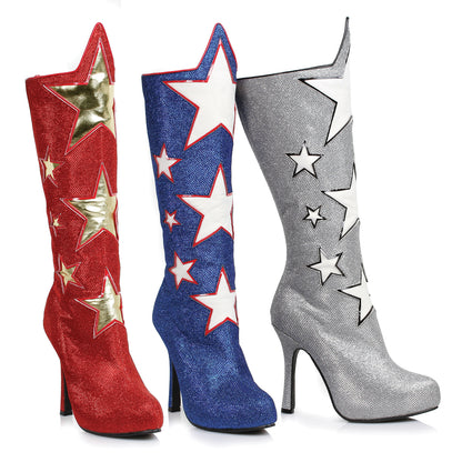 Hero-420 Glitter Star Printed Knee Boots