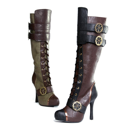 Quinley-420 Faux Leather Steampunk Knee Boots