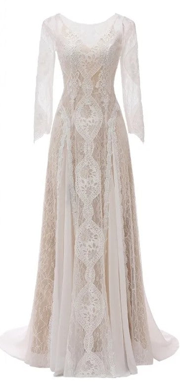 Custom Lace/Chiffon Boho Relaxed A Line Wedding Gown All Sizes/Colors