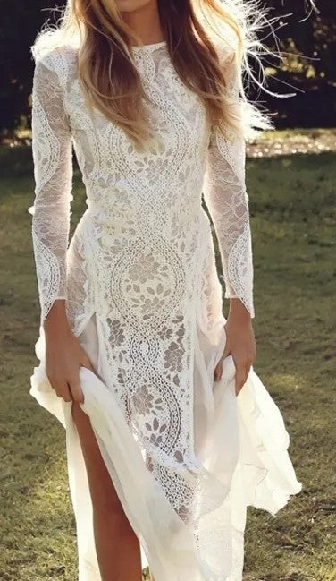 Custom Lace/Chiffon Boho Relaxed A Line Wedding Gown All Sizes/Colors