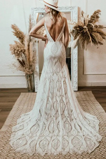 Custom Crochet Lace Boho Fit & Flare Wedding Gown All Sizes/Colors