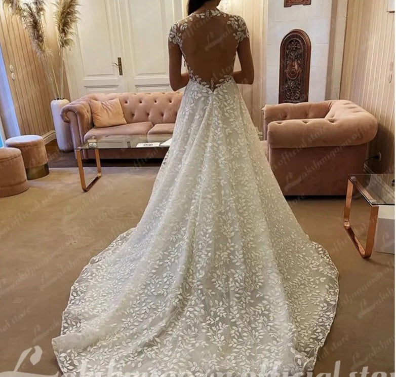 All Over Leaf Applique Wedding Gown All Sizes/Colors