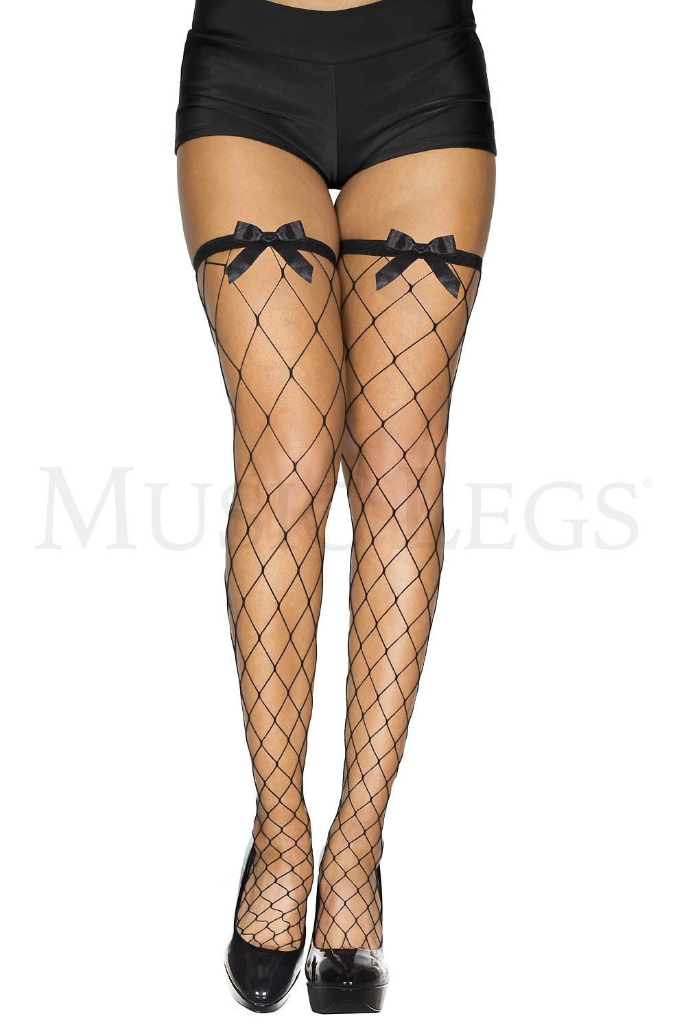 2 Pack Bow Diamond Net Thigh High