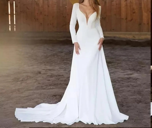 Simple Modest Satin Wedding Gown All Sizes/Colors