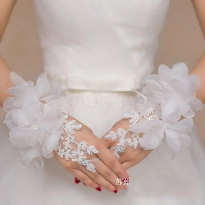 Corsage Style Rhinestone Lace Fingerless Wedding Gloves