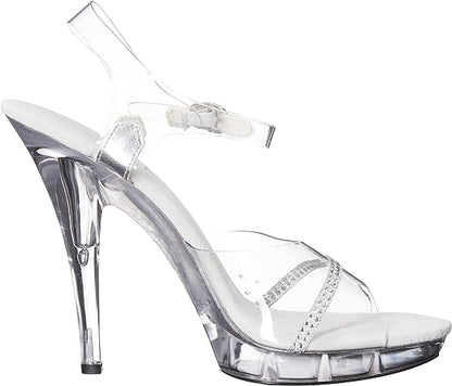 Jewel-521 Clear Rhinestone 5" Wide Width Heel Sandals