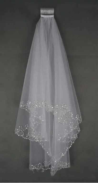 Sequin Trim Tulle Elbow Length Wedding Veil w/ Blusher