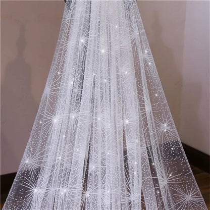 Starry Abstract Crystal Tulle Chapel Length Wedding Veil