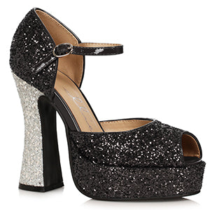 Sparkle-557 Glitter D'Orsay Chunky Heel Pumps